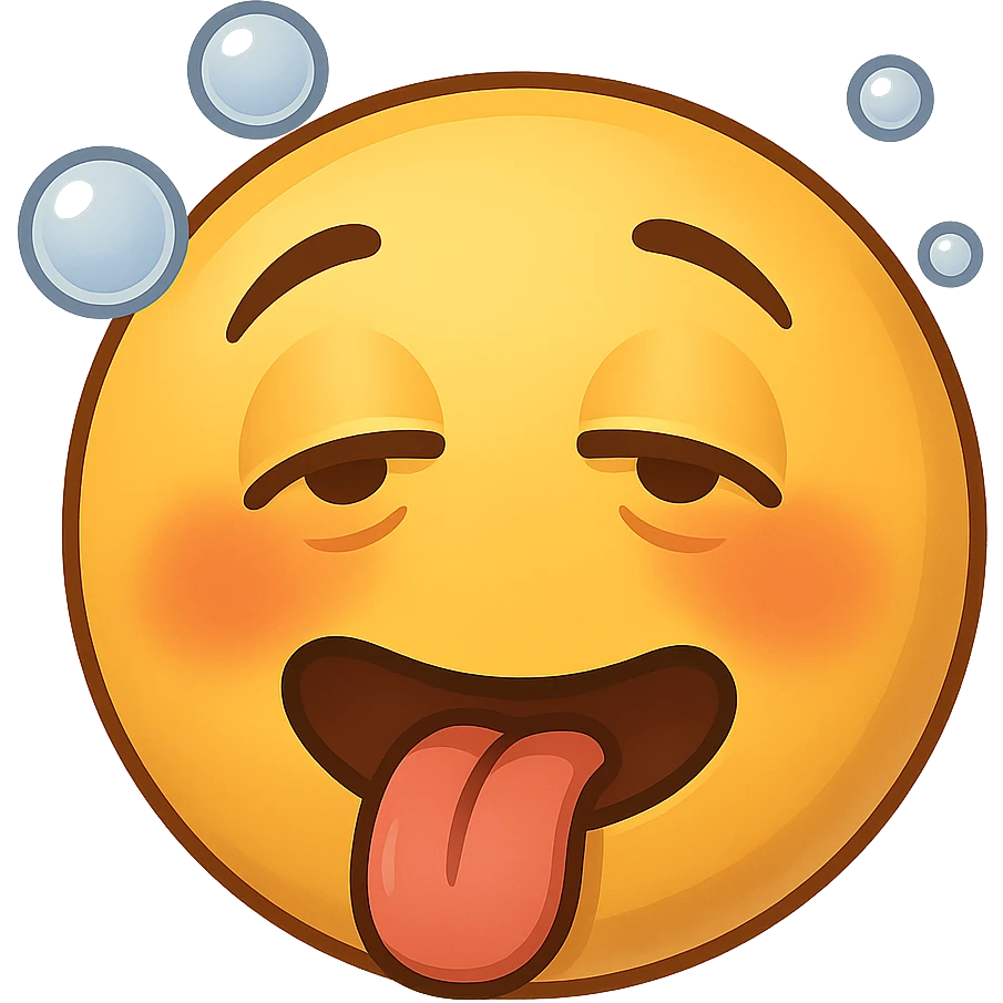 yellow face with tongue out, flushed cheeks, and bubbles, drunk, remove background emoji