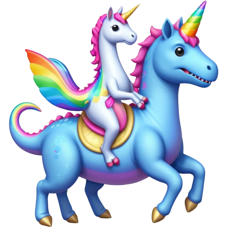 Dinosaur riding a unicorn  emoji