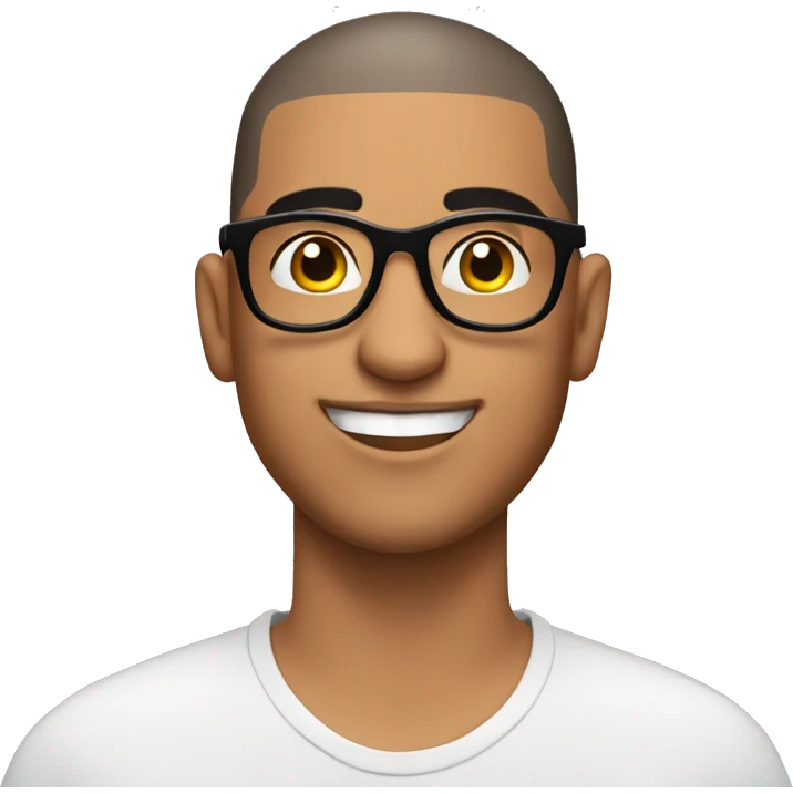 Hispanic guy with buzz cut & glasses with tattoo emoji