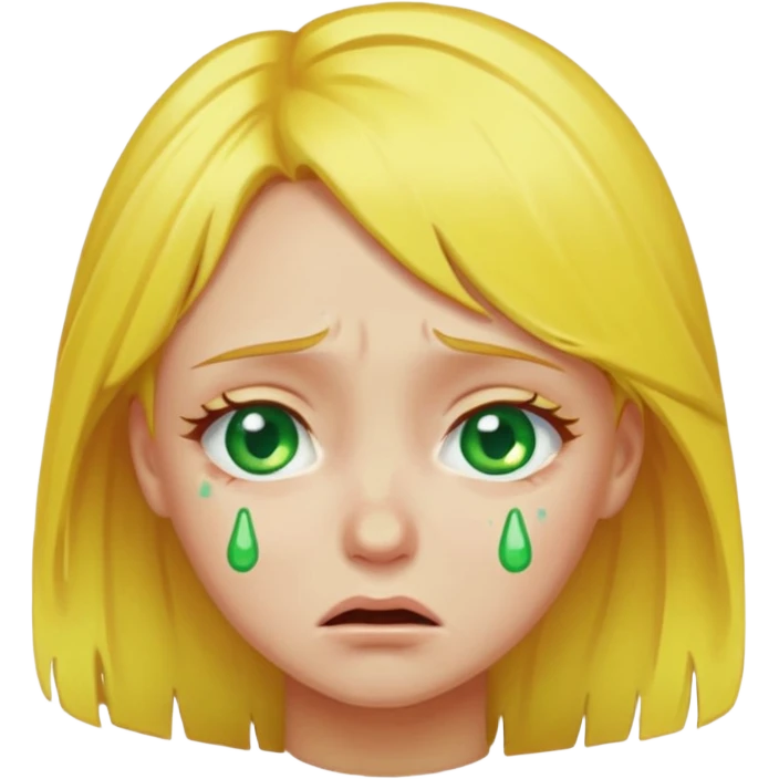 the girl is that criying she has green eyes and yellow hair emoji
