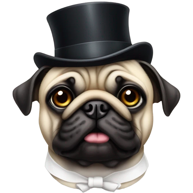 Fancy pug with monocle, tuxedo, cane, and a top hat emoji