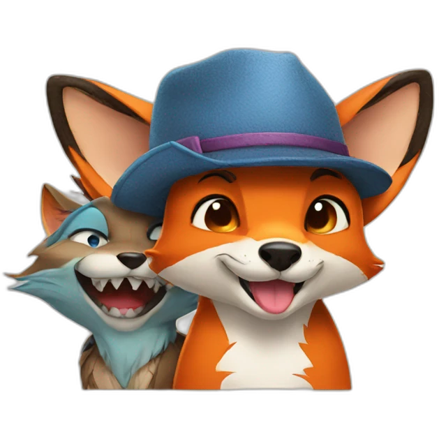 Stitch and a fox wearing hat emoji
