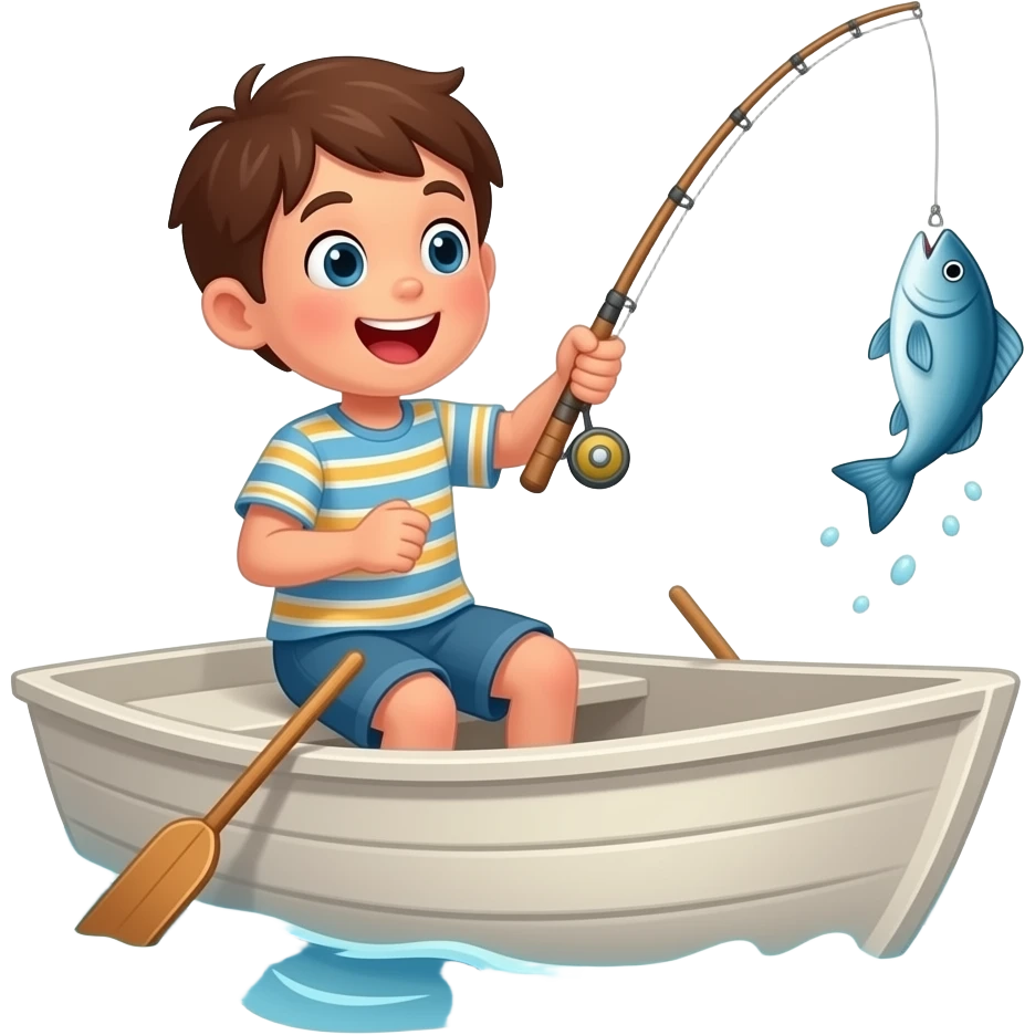 a kid on a boat so excited to catch a fish emoji