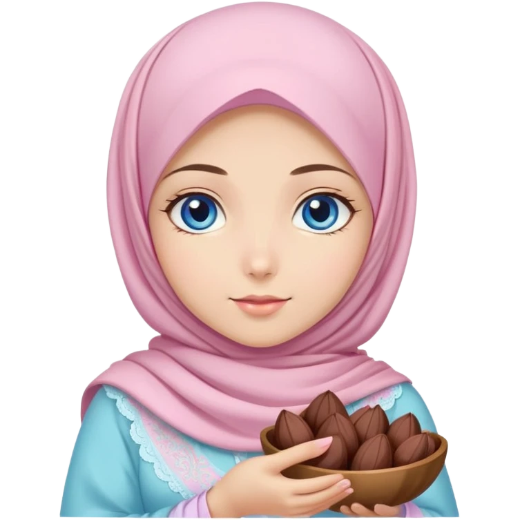 Turkish beautiful finish Konya girl blue eyes with pastel sakura hijab islamic dress and had on her hand dates emoji