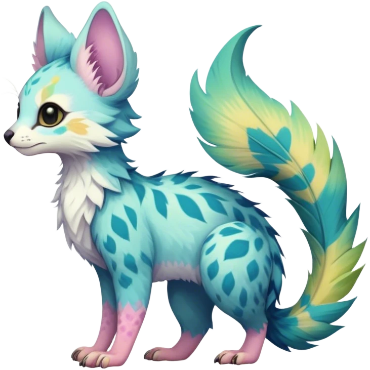 Feral Rare Fantasy pastel tropical Vernid-Trico-species by LiLaiRa, random markings, tufted tail, tufted ears, full body emoji