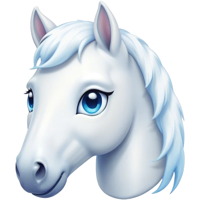 Cinematic Cute White Horse Portrait Emoji, Head tilted playfully and inquisitively, showcasing a glossy white fur with a luminous sheen and gentle, expressive blue eyes, Simplified yet irresistibly adorable features, highly detailed, glowing with a warm, friendly glow, high shine, affectionate and spirited, stylized with a touch of whimsy, bright and endearing, soft glowing outline, capturing the essence of a mischievous yet loving horse, so playful it feels like it could prance out of the screen and into your arms! emoji