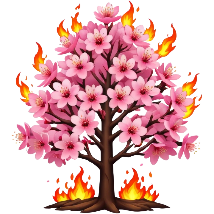 cherry blossom tree in full bloom on fire emoji