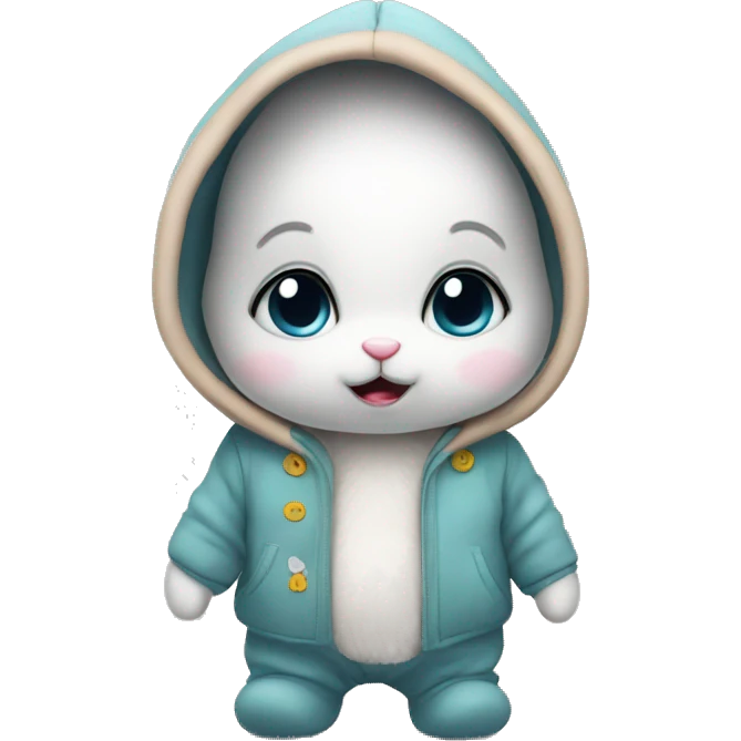 Anxious baby rabbit in baby winter suit emoji