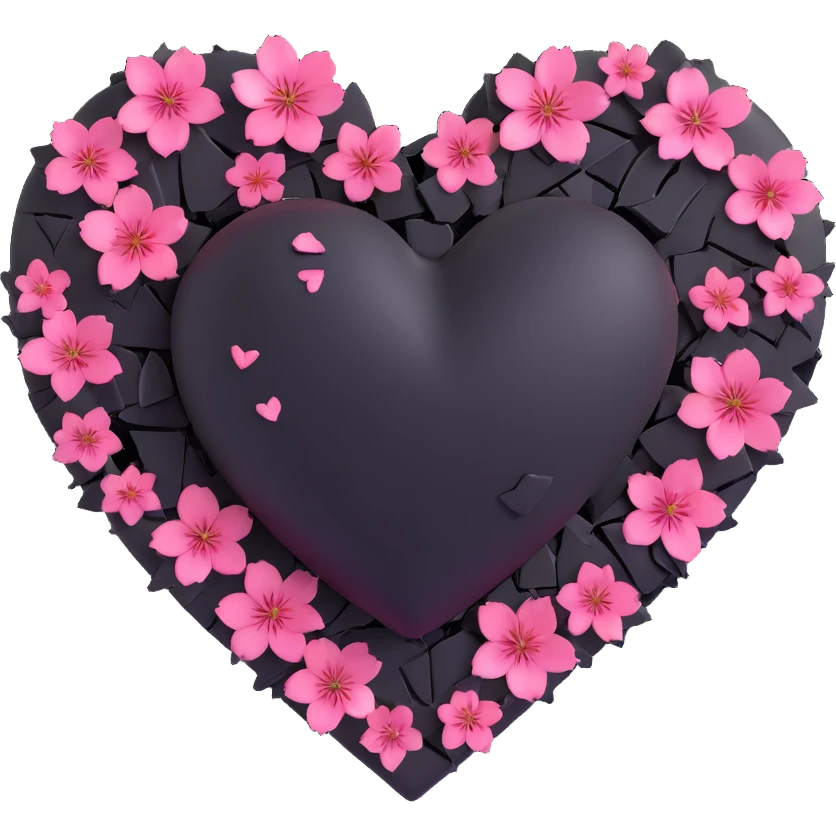 goth sakura heart, black heart with broken pieces and sakura petals emerging, dramatic and mystical, no background emoji