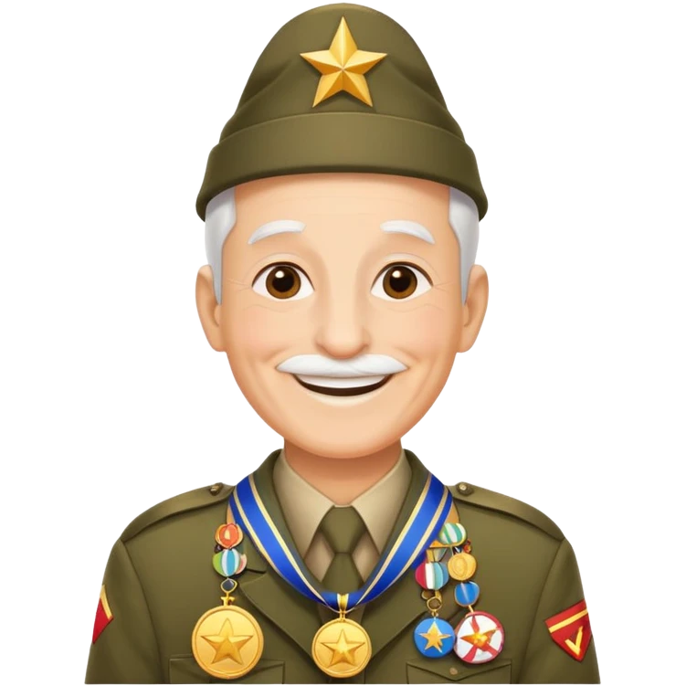 Veteran with medals, smiling, festive atmosphere May 9 emoji