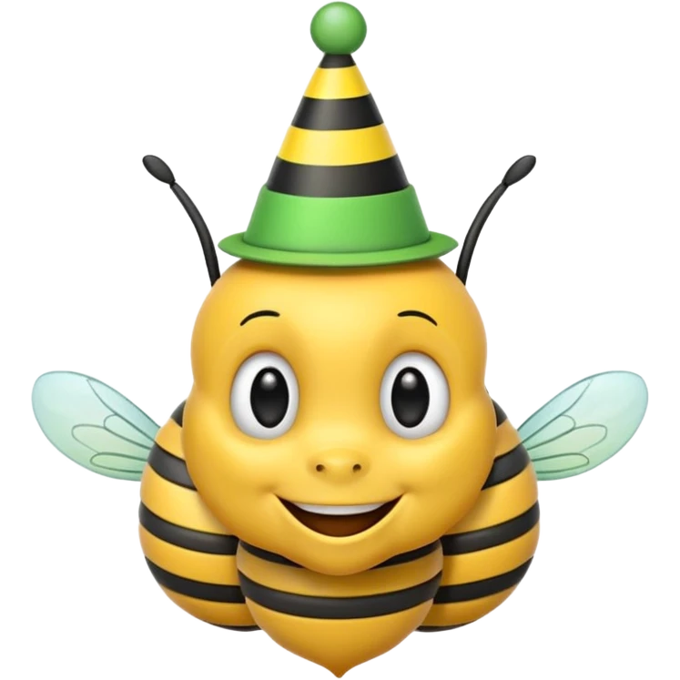 Bees with green Birthday Hat, Happy bee with striped party hat emoji