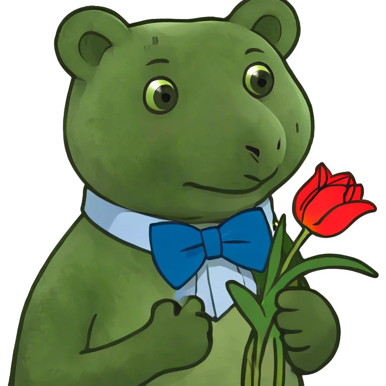 Tedy beat holding a red tulip bouquet emoji