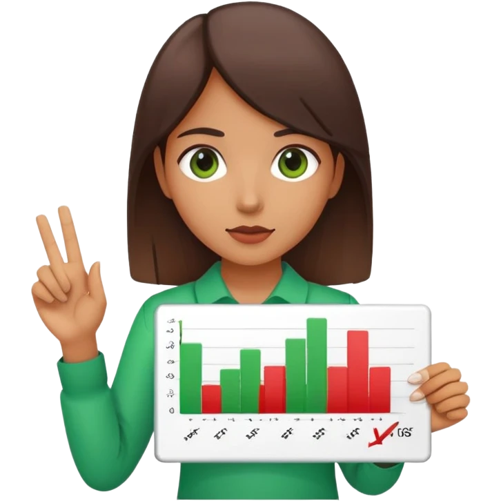 Girl holding chart with rising green graph line in right hand and holding another chart with falling red graph line in left hand emoji