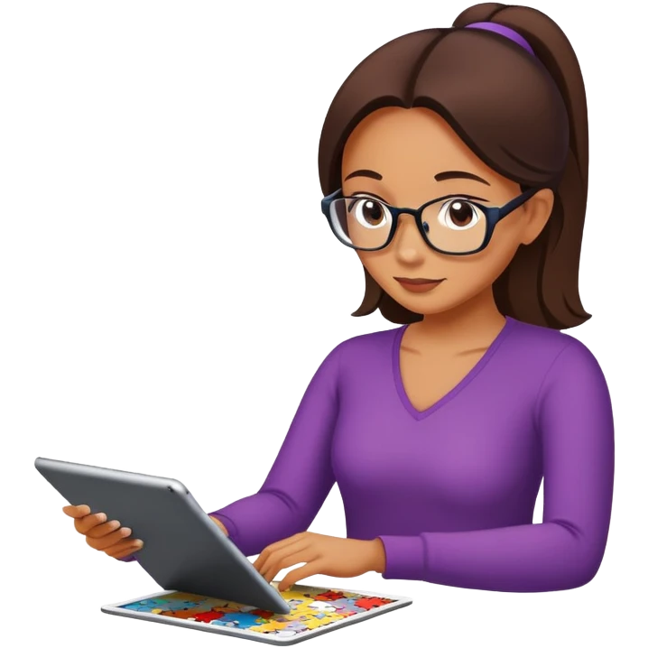Woman playing jigsaw puzzle on iPad emoji