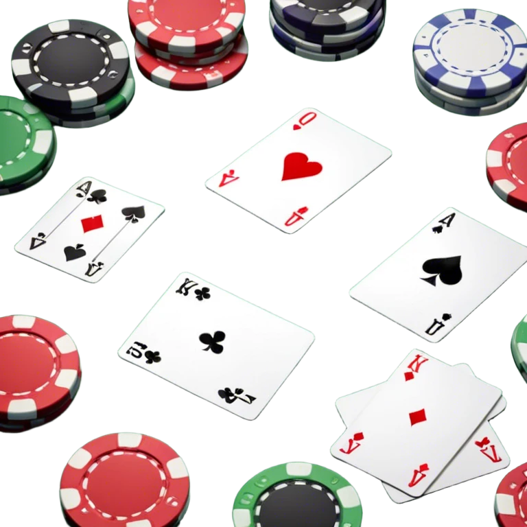A photorealistic icon featuring playing cards and a stack of poker chips on a green felt table. Bright, detailed design with realistic textures and lighting. Transparent background, clearly symbolizing card games and strategy. emoji