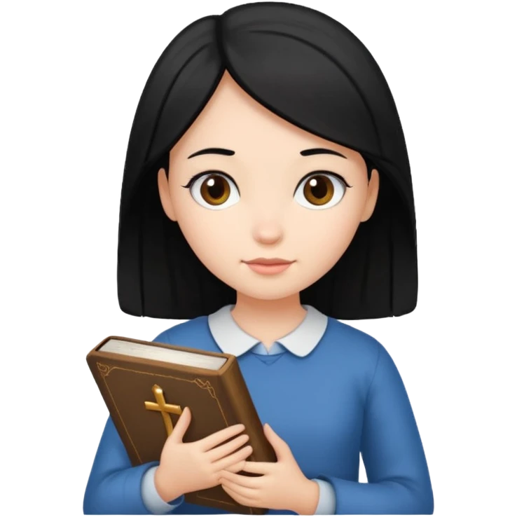 Girl with black hair holding bible  emoji