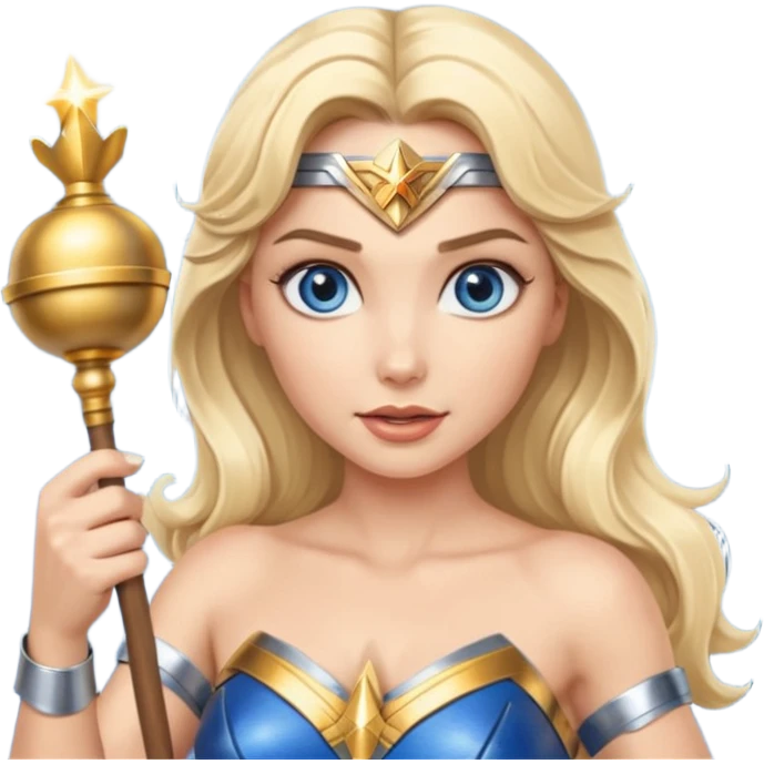 Blonde blue eyes Wonder Woman holding bell and baton  emoji