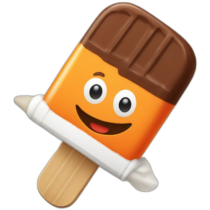 a popsicle with one orange stripe, a white stripe and a chocolate top, which is wearing a sword emoji