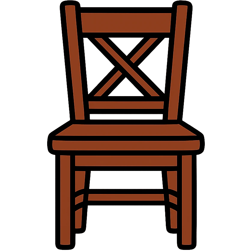 rustic farmhouse wood chair, chocolate color, color outline style emoji
