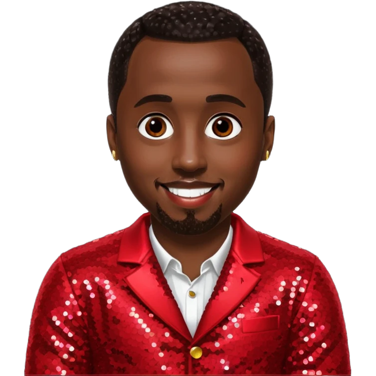 P. Diddy with dark brown hair, red sequin outfit emoji