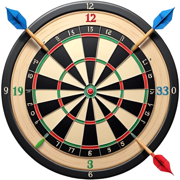 A dartboard with darts firmly stuck in the bullseye, surrounded by the colorful sections of the target. The background conveys a competitive atmosphere, with a subtle focus on precision and skill in the game of darts. emoji