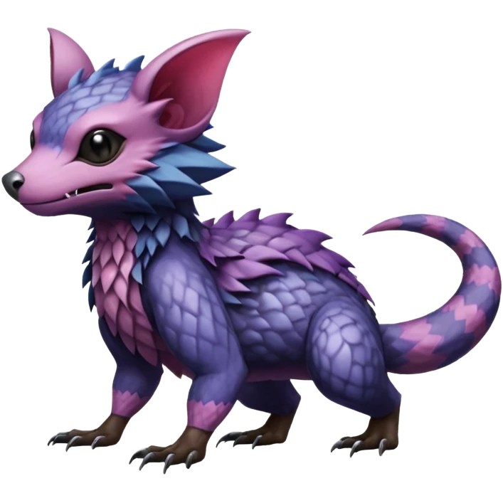 Realistic scaly swampy elemental detailed Colorful Trico-Noibat-Crobat-Swoobat-Furret-Ferret-Wolverine-Vernid-furry-fursona-fusion-Fakemon-animal-hybrid-creature, full body emoji