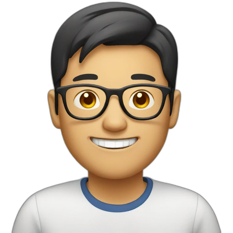Asian with glasses and big smile emoji