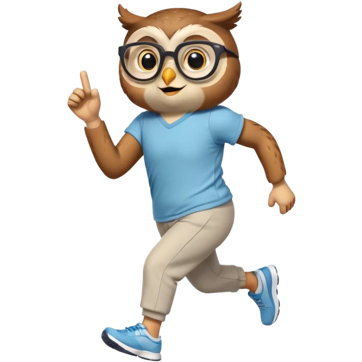 friendly anthropomorphised owl in pants and a shirt, wearing glasses, jogging upright, standard pose emoji