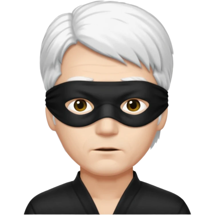 A guy with standing white hair and a black blindfold without eyeholes emoji