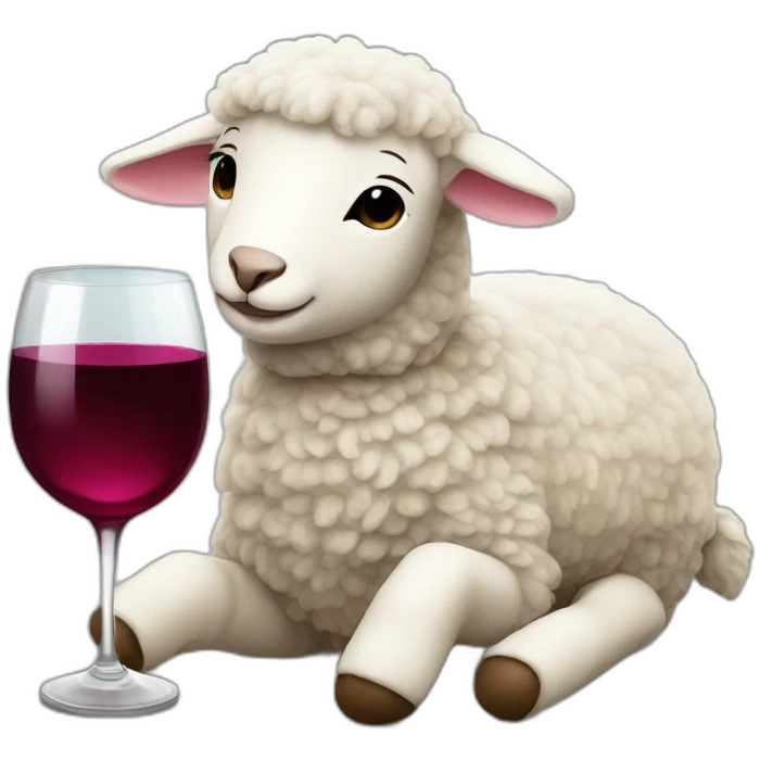 stuffed toy lamb drinking wine emoji
