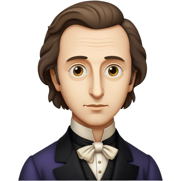 Cinematic Realistic Chopin Portrait Emoji, depicted as an introspective composer with expressive eyes and period attire, rendered with rich textured detail and soft classical lighting that captures his emotive musical genius. emoji