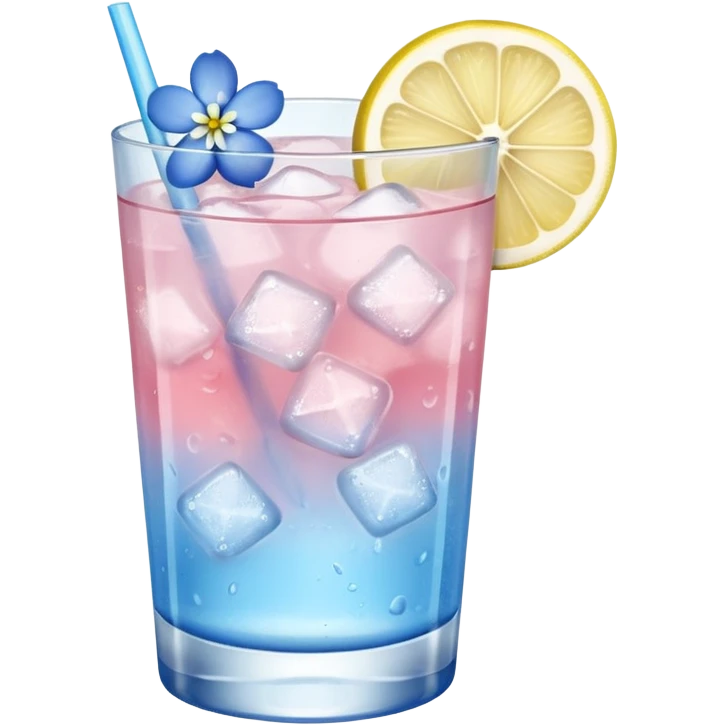 Ice pink lemon cocktail with blue small flowers  emoji