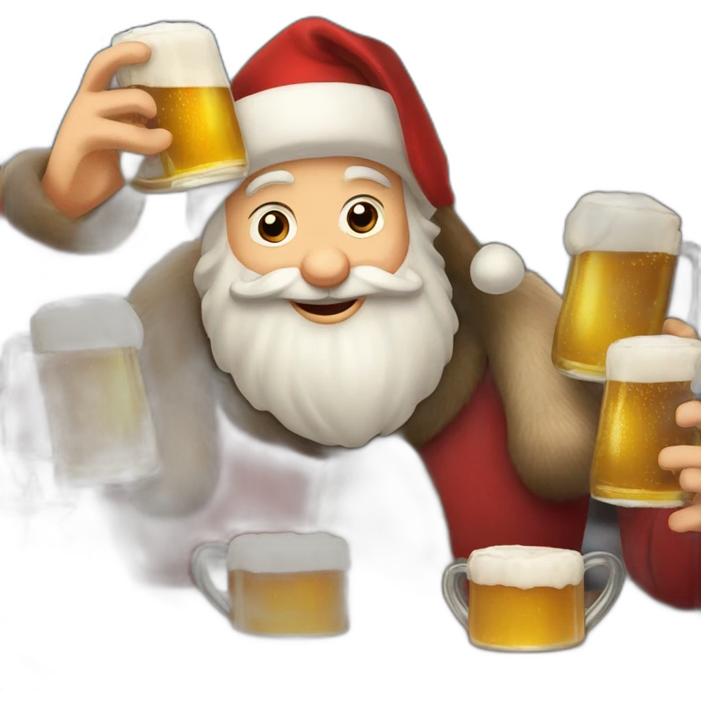 Père Noël et des enfants qui boivent de la bière emoji