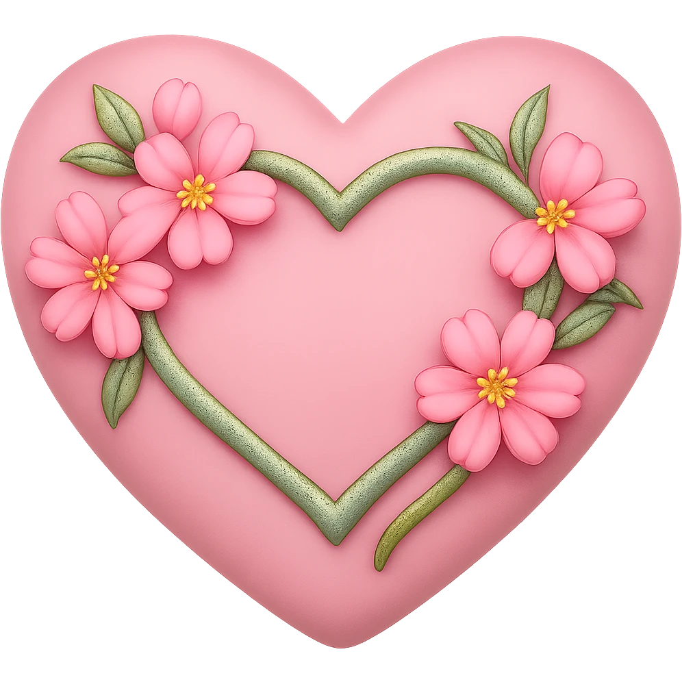 Make the sakura petals huge, keeping the gold, silver, and rainbow shimmer accents on the heart. The style should resemble apple emoji style with no background. emoji