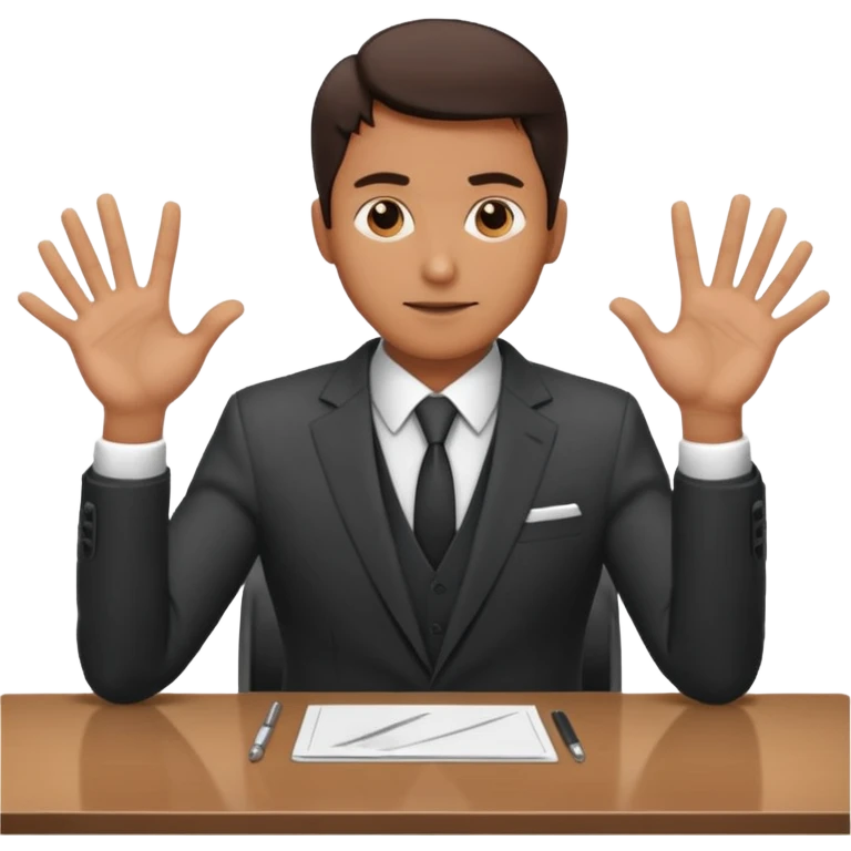 man at table, dramatic gesture, focused on work emoji
