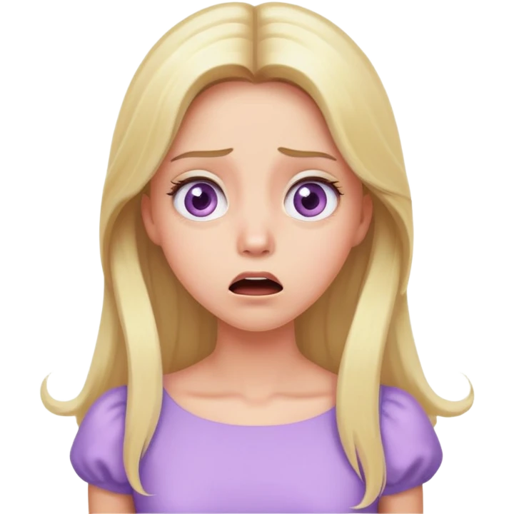 shocked face blonde model, hazel eyes, sleek long hair, pastel purple dress emoji