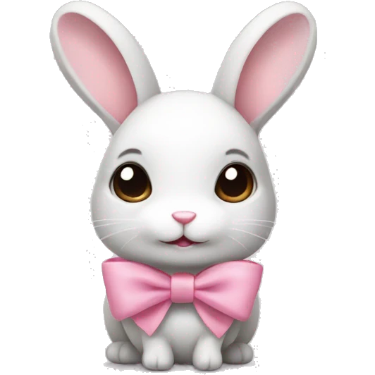 Minilop bunny, white gray and brown with a pink bow emoji