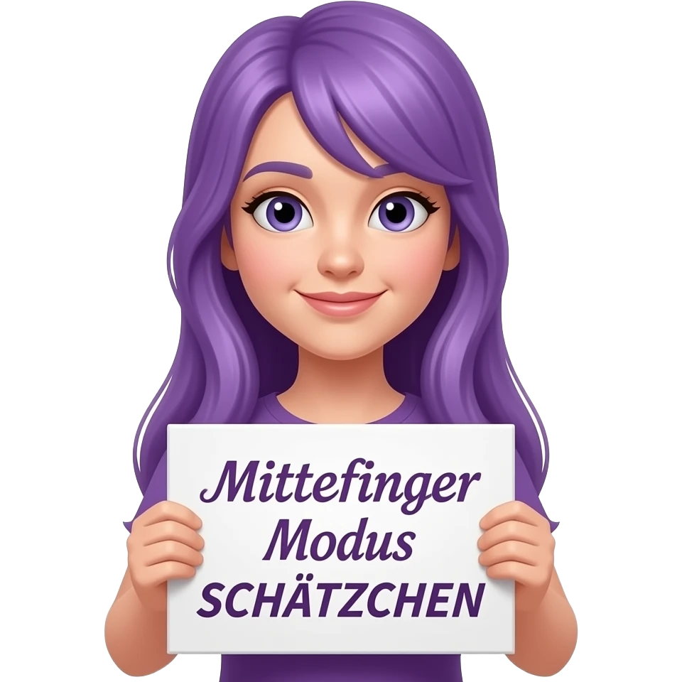 girl with long purple hair holding a Mittelfinger Modus SCHÄTZCHEN sign emoji