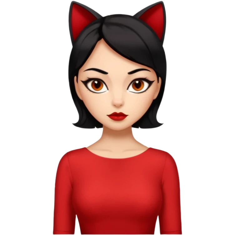 Chica Otaku con delineado gatita con vestido rojo y pelo semi corto negro súper sexy emoji