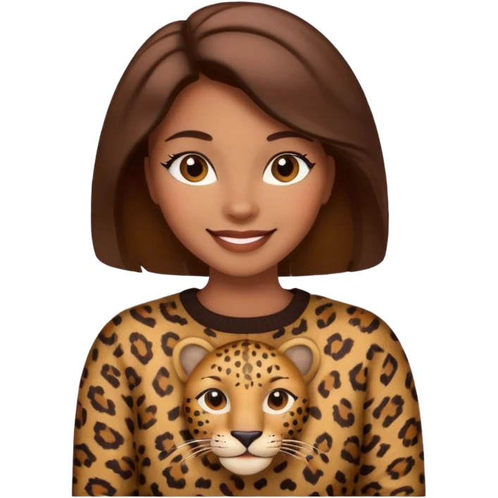 An elegant self confident brown lady in a leopard sweater emoji emoji