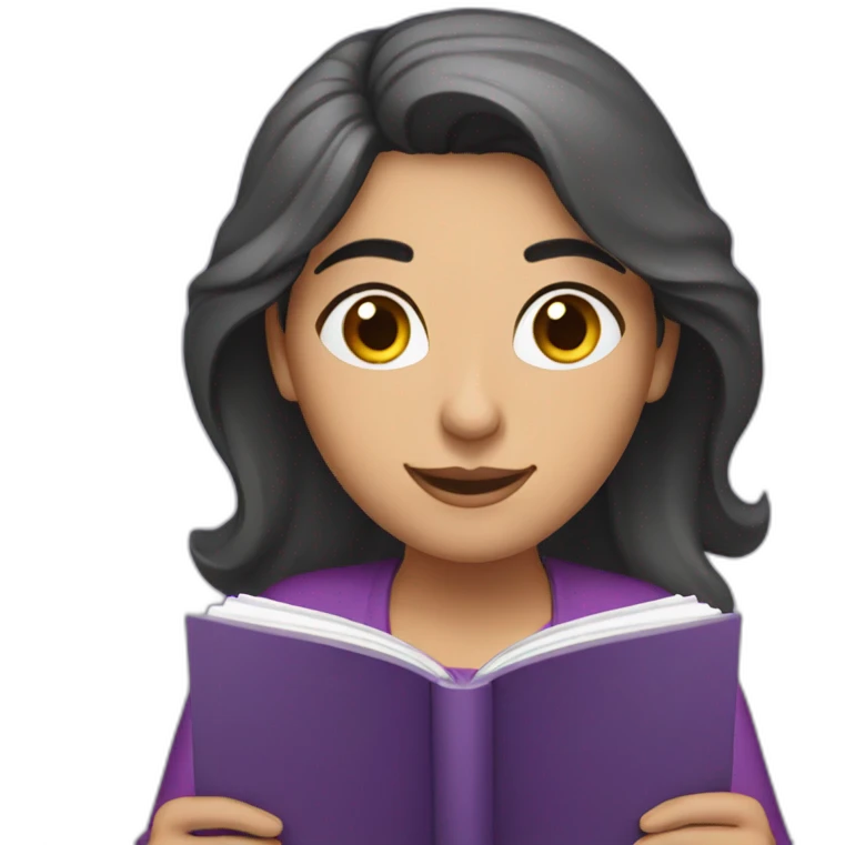 Armenian women with the purple clothes reading book and looking at camera and smiling  emoji