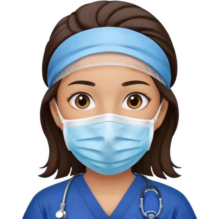 Surgical Face mask on a brunette girl in navy blue scrubs  emoji