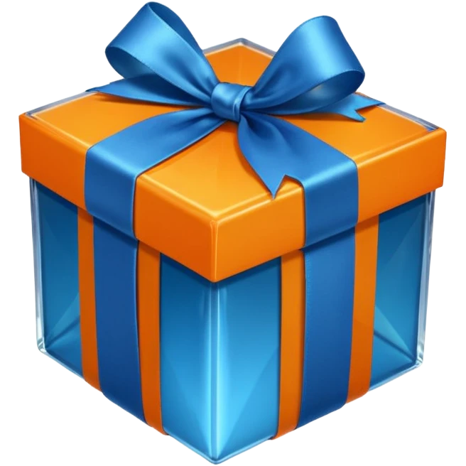 glass orange gift box with blue ribbon emoji