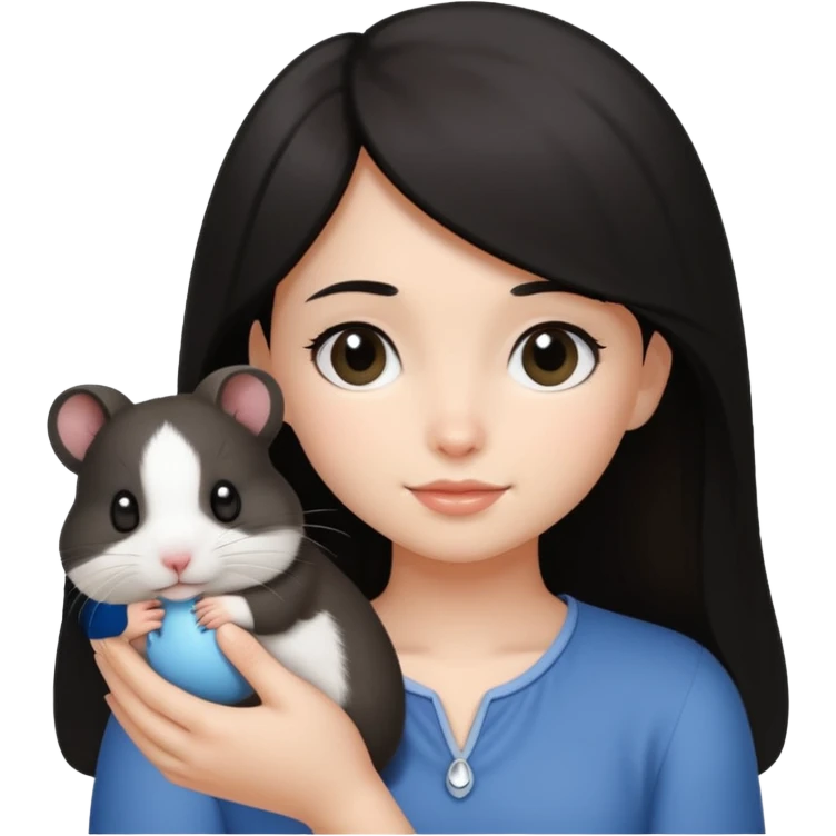 darkhair girl with black and white hamster  emoji