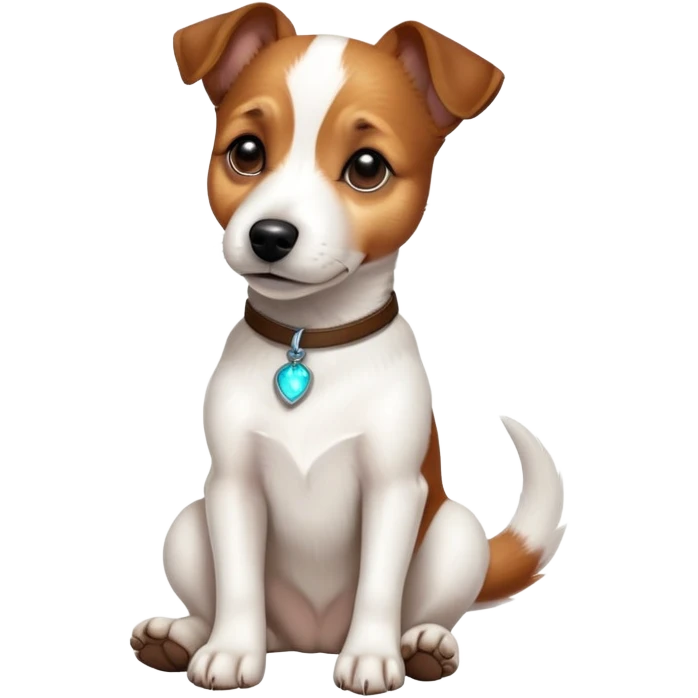 cinematic-[jack Russel terrier]-realistic-full-body-sitting-emoji,-tail-resting-loosely-beside-its-paws,-head-tilted-dramatically, -sleek-[brown and white]-fur,-simplified-yet-realistic-focused-features,-highly-detailed,-glowing-with-an-almost-sarcastic-glow emoji