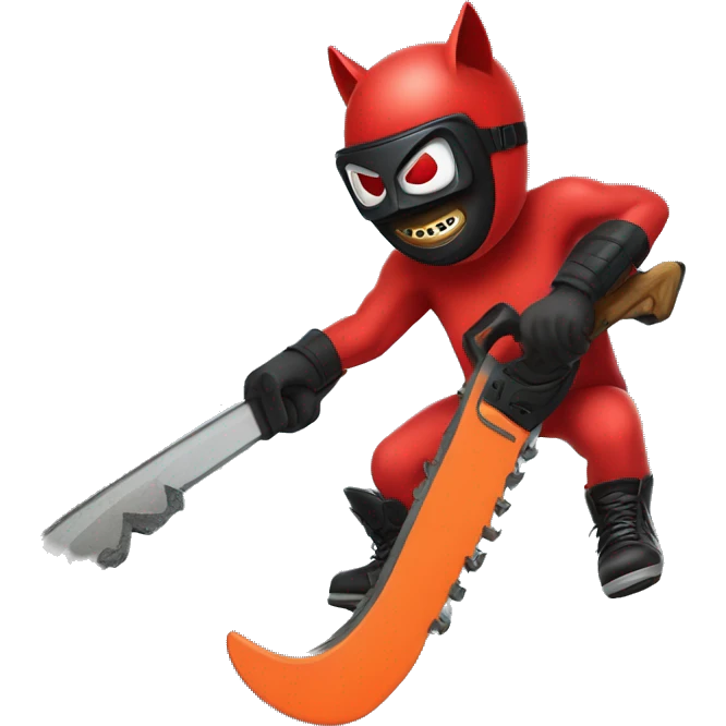 Red bat flying with a chainsaw wearing a hockey mask emoji