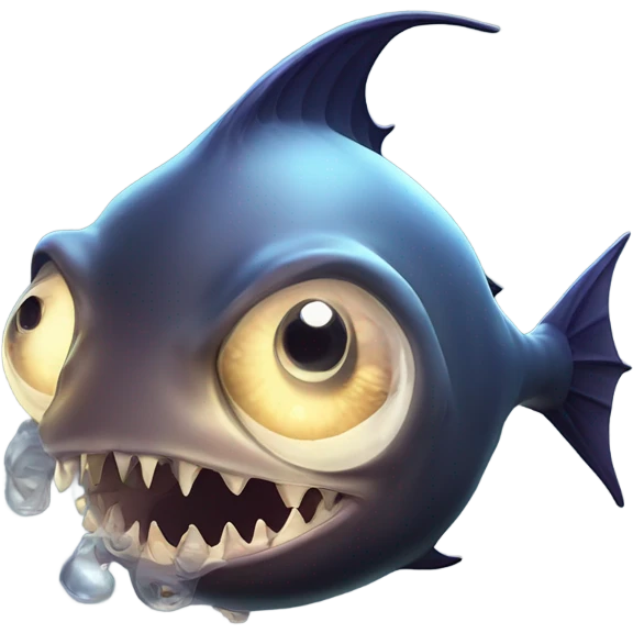 Anglerfish with a glowing lure hanging from its forehead, sharp teeth, and big eyes. emoji