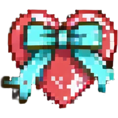 tiny red heart with a bow, pastel red enamel, sparkling gems, soft glowing effect emoji