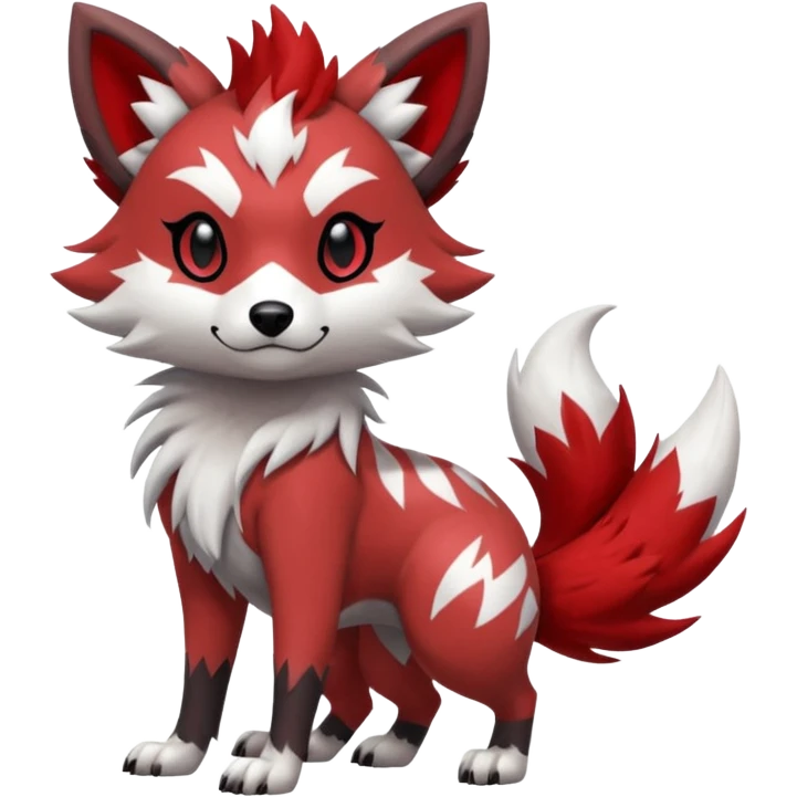 Red Lycanroc-Furret-Zorua-Poochyena-fusion, full body, with black and white edgy markings patterns emoji