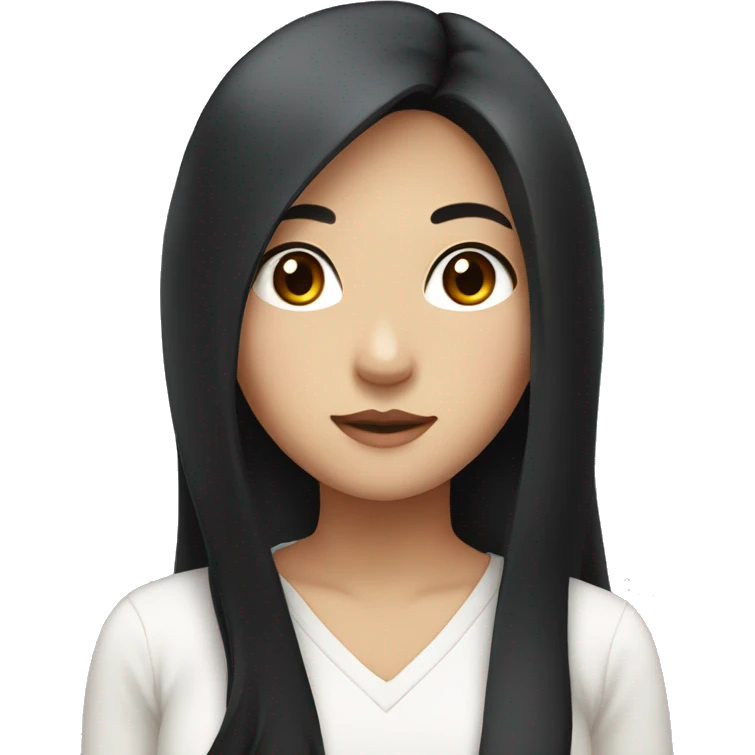 Asian girl with long black hair with brown eyes and wearing a white top emoji